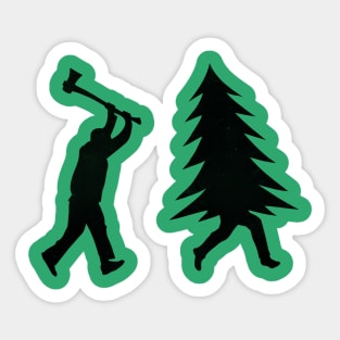 Funny Christmas tree is chased by Lumberjack / Run Forrest, Run! Sticker